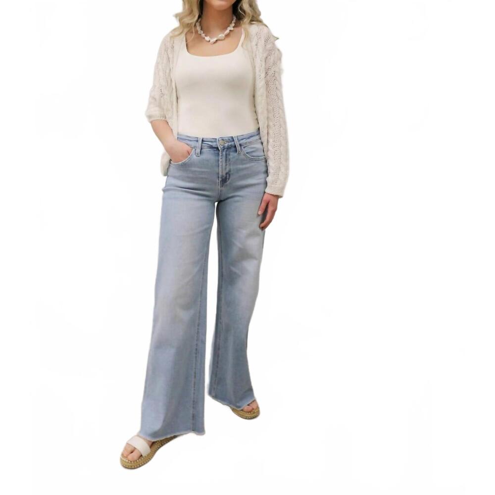NEW VERVET BY FLYING MONKEY judy wide leg comfort stretch raw hem jeans in light - Picture 6 of 6
